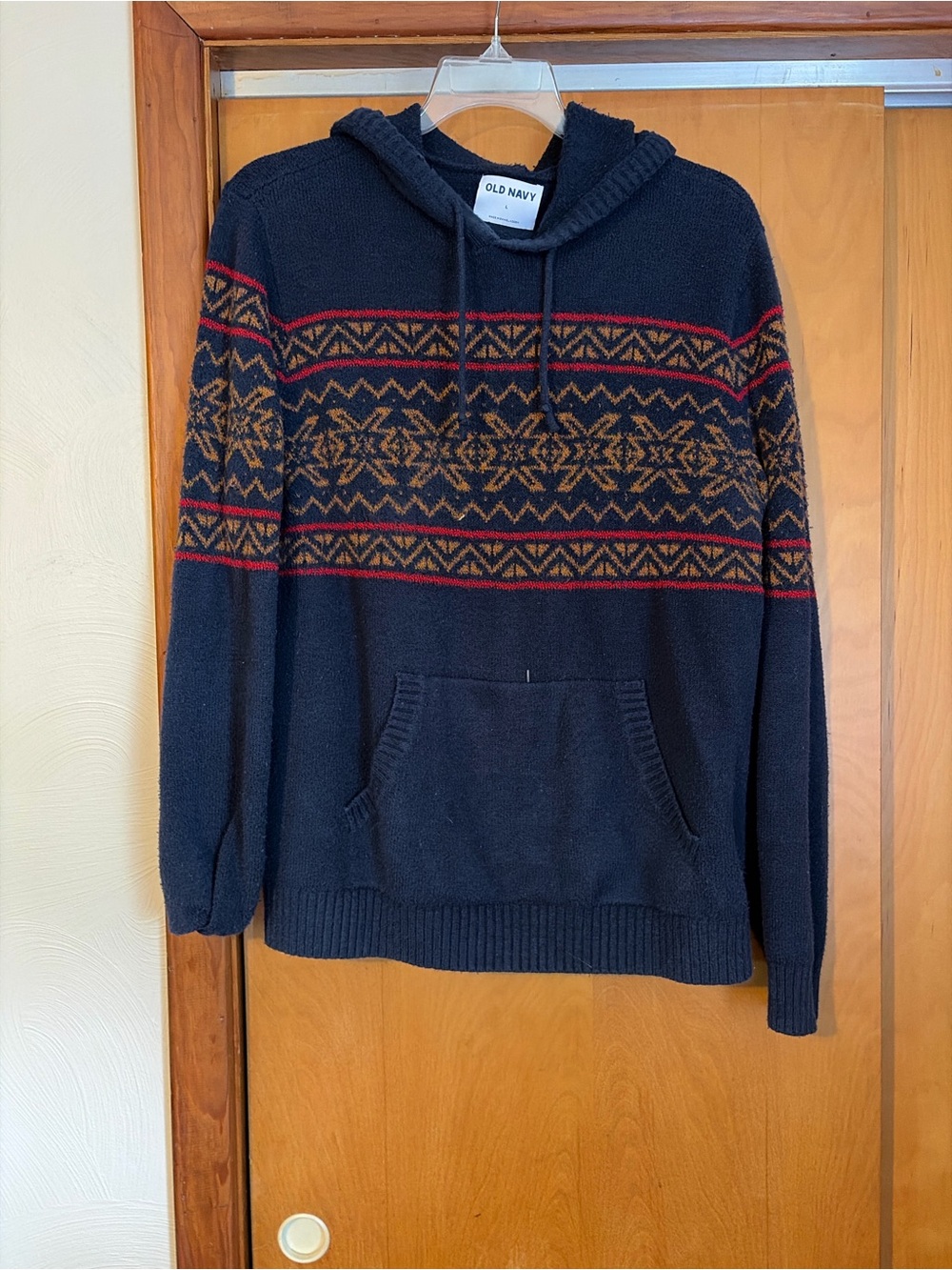 Old Navy Men’s Navy Fair Isle Pullover Hoodie Sweater